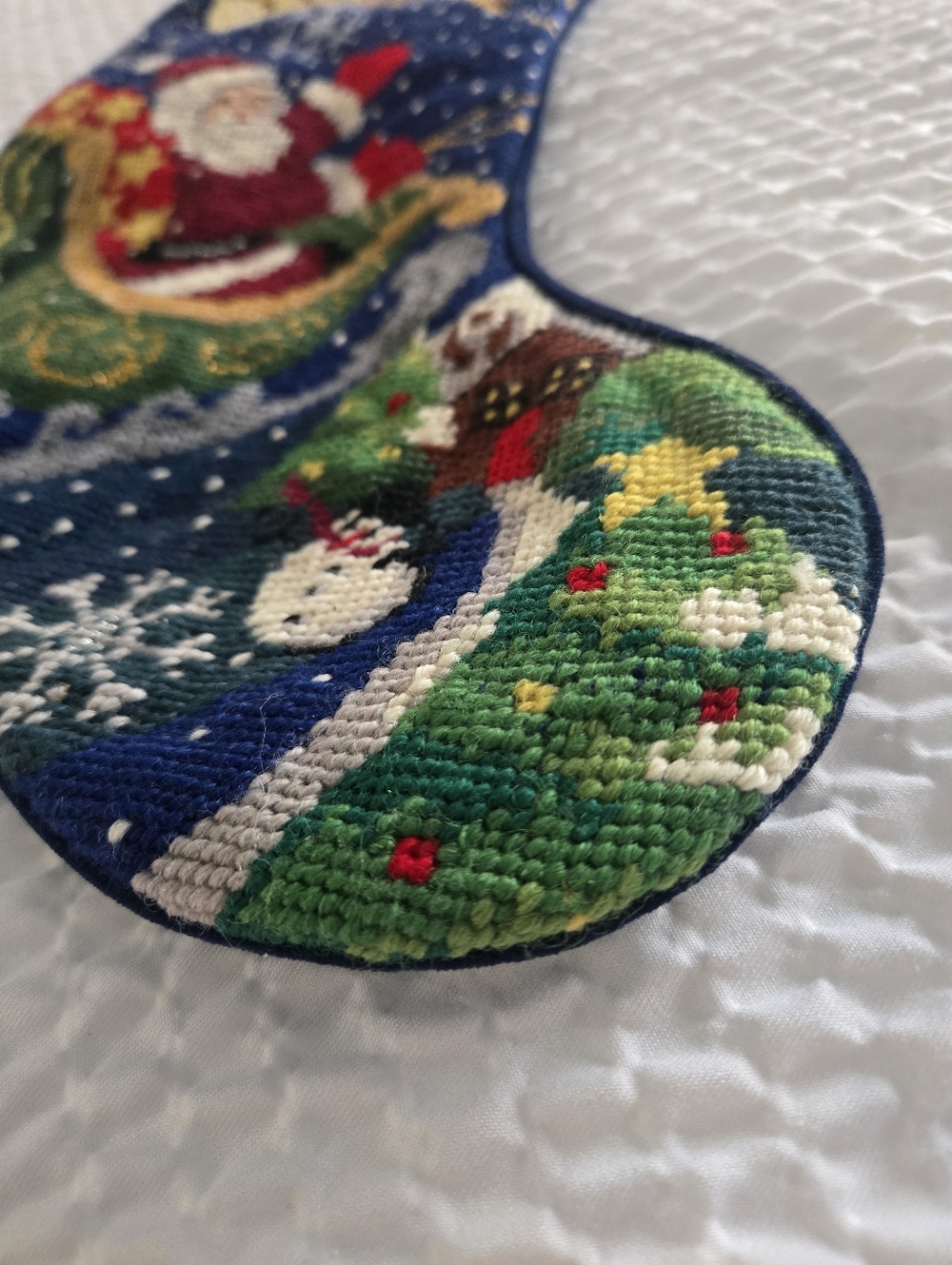 Vintage Needlepoint Christmas Stocking santa and reindeer christmas eve delivery - Picture 3 of 10
